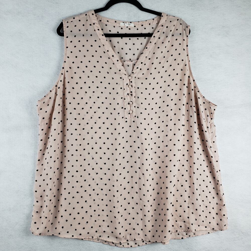 Maurices Women's 3X Pastel‎ Pink Black Polka Dot Sleeveless Button Neck Blouse